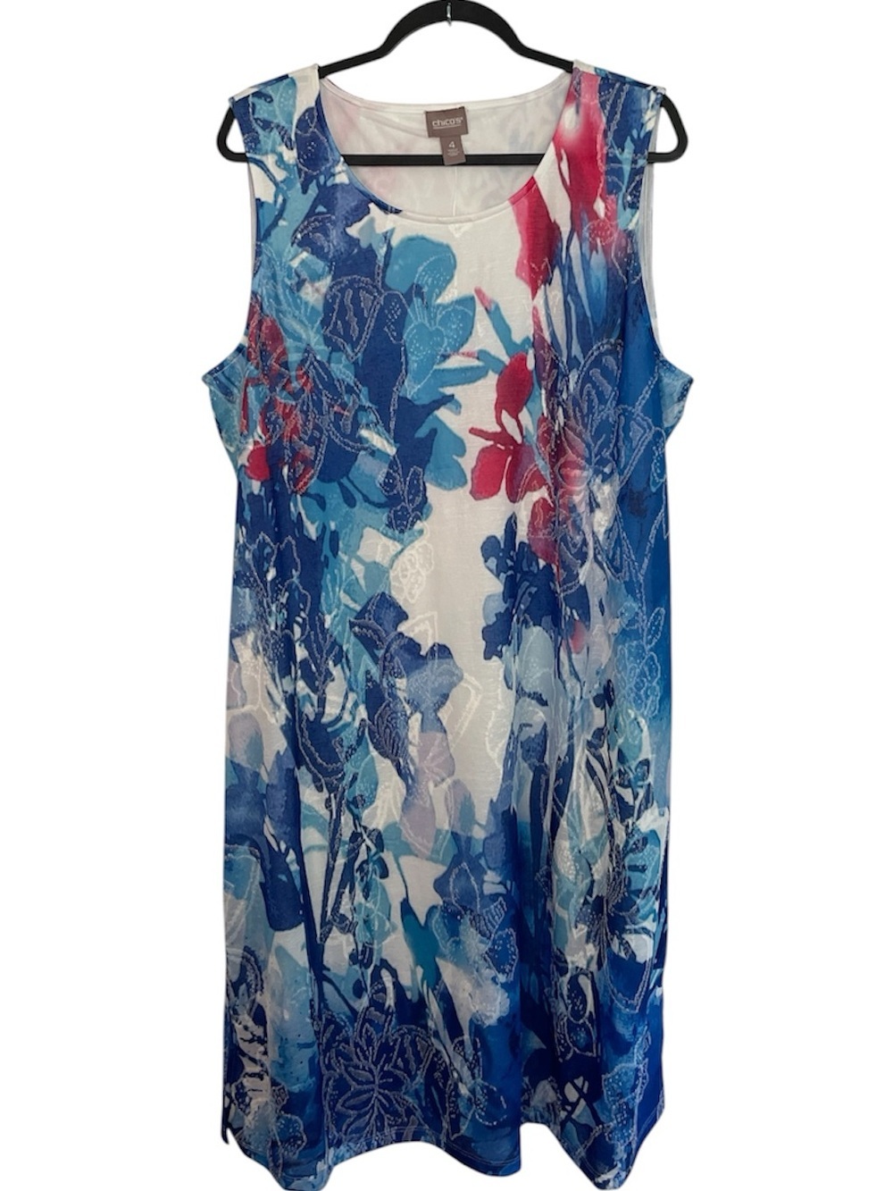 Chicos whimsy floral v neck side slit midi dress stratus blue-NWT